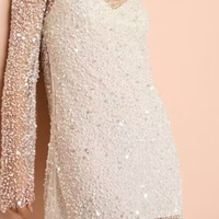 Original sequined see-through mesh two-piece suspender dress - Thumbnail 1