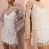 Original sequined see-through mesh two-piece suspender dress - Thumbnail 3