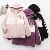 New fashionable and cute color-blocked hooded and velvet cartoon thick coat - Thumbnail 1
