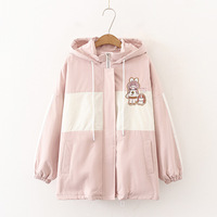 New fashionable and cute color-blocked hooded and velvet cartoon thick coat - Thumbnail 2