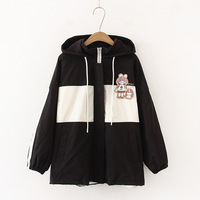 New fashionable and cute color-blocked hooded and velvet cartoon thick coat - Thumbnail 4