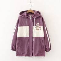 New fashionable and cute color-blocked hooded and velvet cartoon thick coat - Thumbnail 5