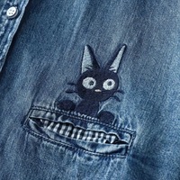 New cat embroidered denim long sleeve blouses - Thumbnail 2