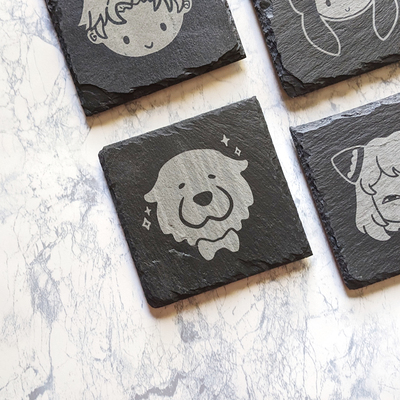 Psychic psy assassin dog family slate coasters