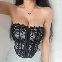 Fashionable front-breasted lace sexy and tempting fishbone slim waist and off-shoulder strapless top with beautiful back - Thumbnail 4