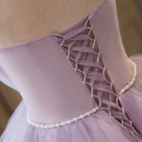Lilac Strapless Tulle Long Prom Dresses with Pearls Belt, Lilac Off the Shoulder Formal Evening Dresses KPP1617 - Thumbnail 4