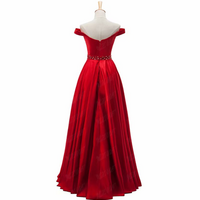 pageant Dresses Strapless Beaded Fashion Red Satin Evening Gowns - Thumbnail 1