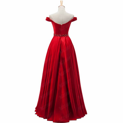 Pageant dresses strapless beaded fashion red satin evening gowns