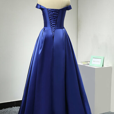 Royal blue long satin a-line evening dress