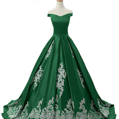 V neck off the shoulder ruched satin appliques prom gowns formal dresses