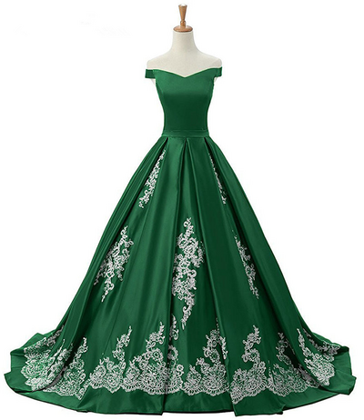 v Neck Off The Shoulder Ruched Satin Appliques Prom Gowns Formal Dresses