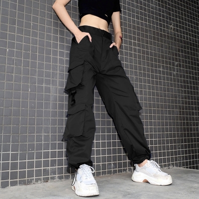 Streetwear hip-hop baggy pocket buckle casual overalls cargo trousers 
