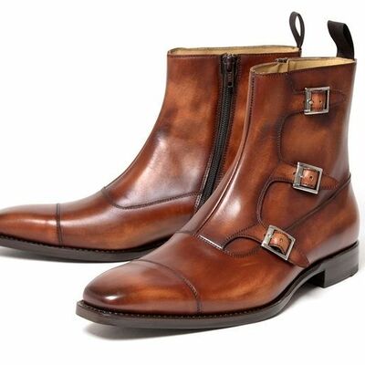 New edition tripple buckle handmade dress formal boot men monk strap boot