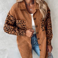 Solid Color Temperament Leopard Print Contrasting Long Sleeved Jacket - Thumbnail 2