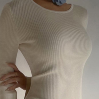 Solid Color Backless Knitted Long Sleeved Dress - Thumbnail 2