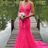 Royal Blue Lace Mermaid V-Neck Prom Dresses - Thumbnail 2