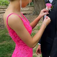 Royal Blue Lace Mermaid V-Neck Prom Dresses - Thumbnail 3