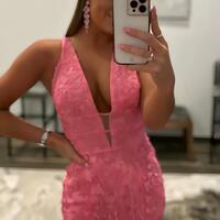 Sweet Deep V-Neck Appliques Long Evening Prom Dresses - Thumbnail 2