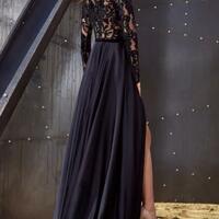 Elegant Square A Line Lace and Satin Sweep Train Evening Dress with Appliques，1656 - Thumbnail 1