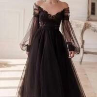 Romantic Ankle-length Long Sleeve Tulle A Line Evening Dress with Appliques，1655 - Thumbnail 1