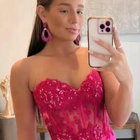 Sweetheart Hot Pink Applique Beaded Long Prom Dresses With Side Slit - Thumbnail 1