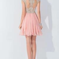 Modern High Neck Cap Sleeve Chiffon Homecoming Dress With Appliques Beadings,1659 - Thumbnail 1