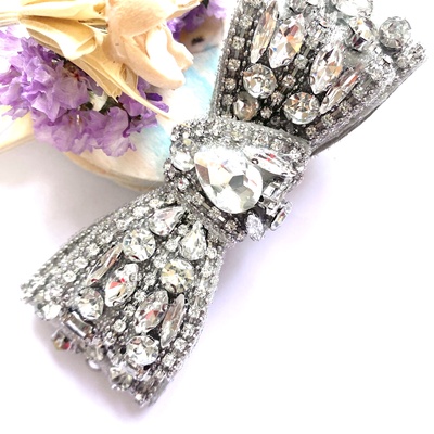 Wedding rhinestone crystal grey bow hair clip