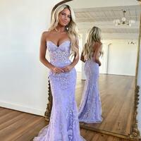 Sweetheart Lace Mermaid Long Evening Prom Dress - Thumbnail 3