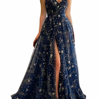 Psy859, starry a-line sequined tulle prom dress