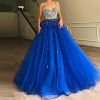 PSY861, Luxury Blue Beading Tulle Prom Dresses, Royal Blue Birthday Party Dress - Thumbnail 1