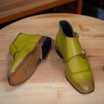 Yellow Double Buckle Brogue Leather boots 