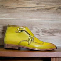 Yellow Double Buckle Brogue Leather boots  - Thumbnail 3