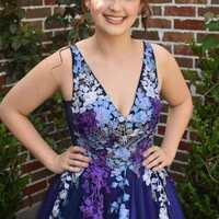 PSY863, Deep V-Neck Embroidery A-Line Long Prom Dress - Thumbnail 3