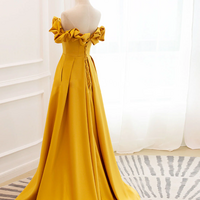 yellow Elegant Party Dresses Strapless Satin Evening Gowns - Thumbnail 1