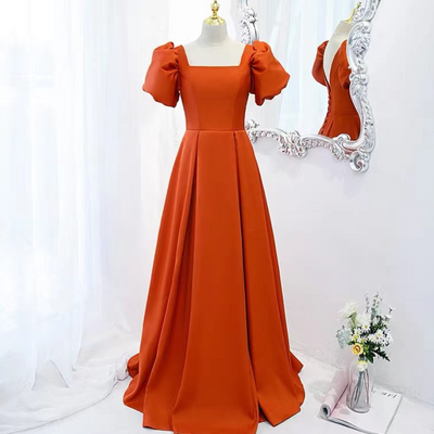 Satin temperament square neck evening dresses birthday party party formal dresses