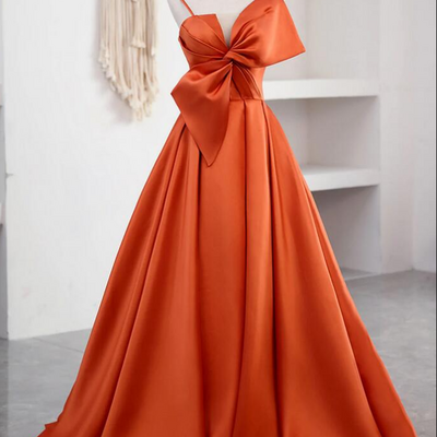 Orange satin strapless floor length gowns birthday party evening dresses
