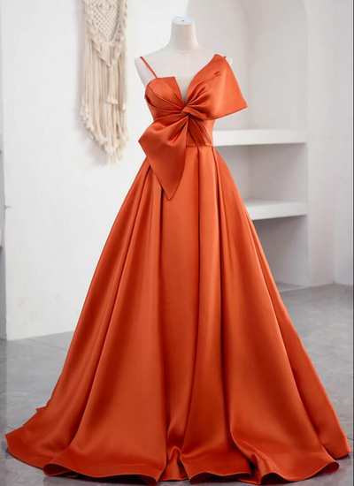 orange Satin Strapless Floor Length Gowns Birthday Party Evening Dresses