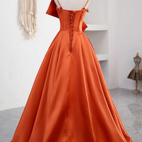 orange Satin Strapless Floor Length Gowns Birthday Party Evening Dresses - Thumbnail 1