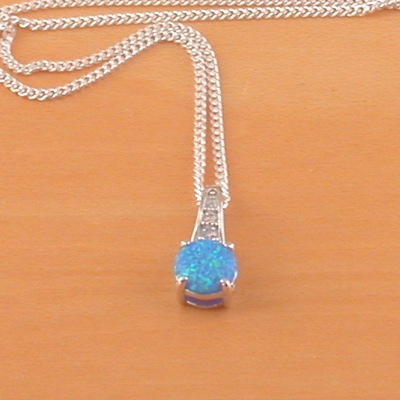 Sterling silver blue opal & cz pendant & chain/blue opal necklace/opal jewellery/opal jewelry/october birthstone/uk