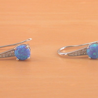 Sterling Silver Blue Opal & Cz Earrings/Blue Opal Hook Earrings/Opal Earrings/Opal Jewellery/Opal Jewelry/October Birthstone/UK - Thumbnail 3