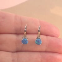 Sterling Silver Blue Opal & Cz Earrings/Blue Opal Hook Earrings/Opal Earrings/Opal Jewellery/Opal Jewelry/October Birthstone/UK - Thumbnail 5
