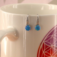 Sterling Silver Blue Opal & Cz Earrings/Blue Opal Hook Earrings/Opal Earrings/Opal Jewellery/Opal Jewelry/October Birthstone/UK - Thumbnail 4