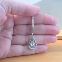 Sterling Silver Blue Topaz & Cz Pendant & Chain/Blue Topaz Necklace/Topaz Jewellery/Topaz Jewelry/November Birthstone/UK - Thumbnail 3