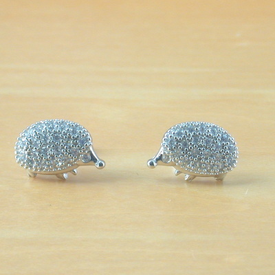 Sterling silver hedgehog cz stud earrings/cz earrings/hedgehog jewellery/hedgehog jewelry/silver hedgehog earrings/uk