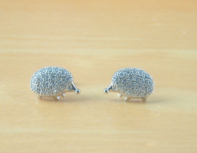 Sterling Silver Hedgehog Cz Stud Earrings/Cz Earrings/Hedgehog Jewellery/Hedgehog Jewelry/Silver Hedgehog Earrings/UK