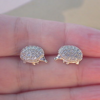 Sterling Silver Hedgehog Cz Stud Earrings/Cz Earrings/Hedgehog Jewellery/Hedgehog Jewelry/Silver Hedgehog Earrings/UK - Thumbnail 2