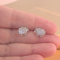 Sterling Silver Cz Sheep Stud Earrings/Silver Sheep Earrings/Sheep Jewelry/Sheep Jewellery/Lamb Earrings/Lamb Jewellery/UK - Thumbnail 1