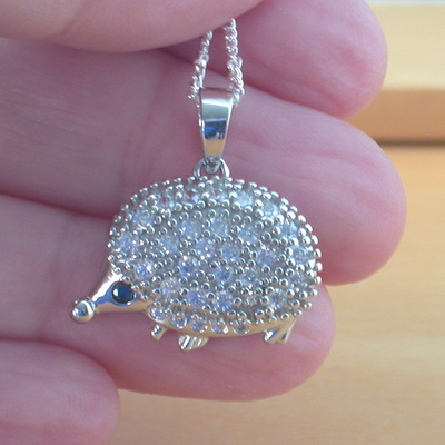 Sterling silver cz hedgehog pendant & chain/hedgehog necklace/hedgehog jewellery/hedgehog jewelry/cz necklace/uk