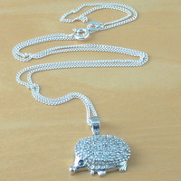 Sterling Silver Cz Hedgehog Pendant & Chain/Hedgehog Necklace/Hedgehog Jewellery/Hedgehog Jewelry/Cz Necklace/UK - Thumbnail 1