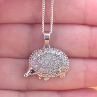 Sterling Silver Cz Hedgehog Pendant & Chain/Hedgehog Necklace/Hedgehog Jewellery/Hedgehog Jewelry/Cz Necklace/UK - Thumbnail 3